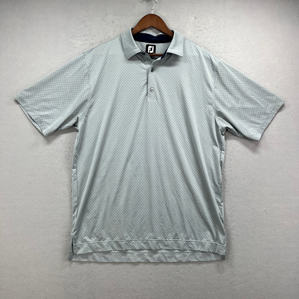 FootJoy Golf Polo Men Large Blue Polka Dot Short Sleeve Performance Active Sport